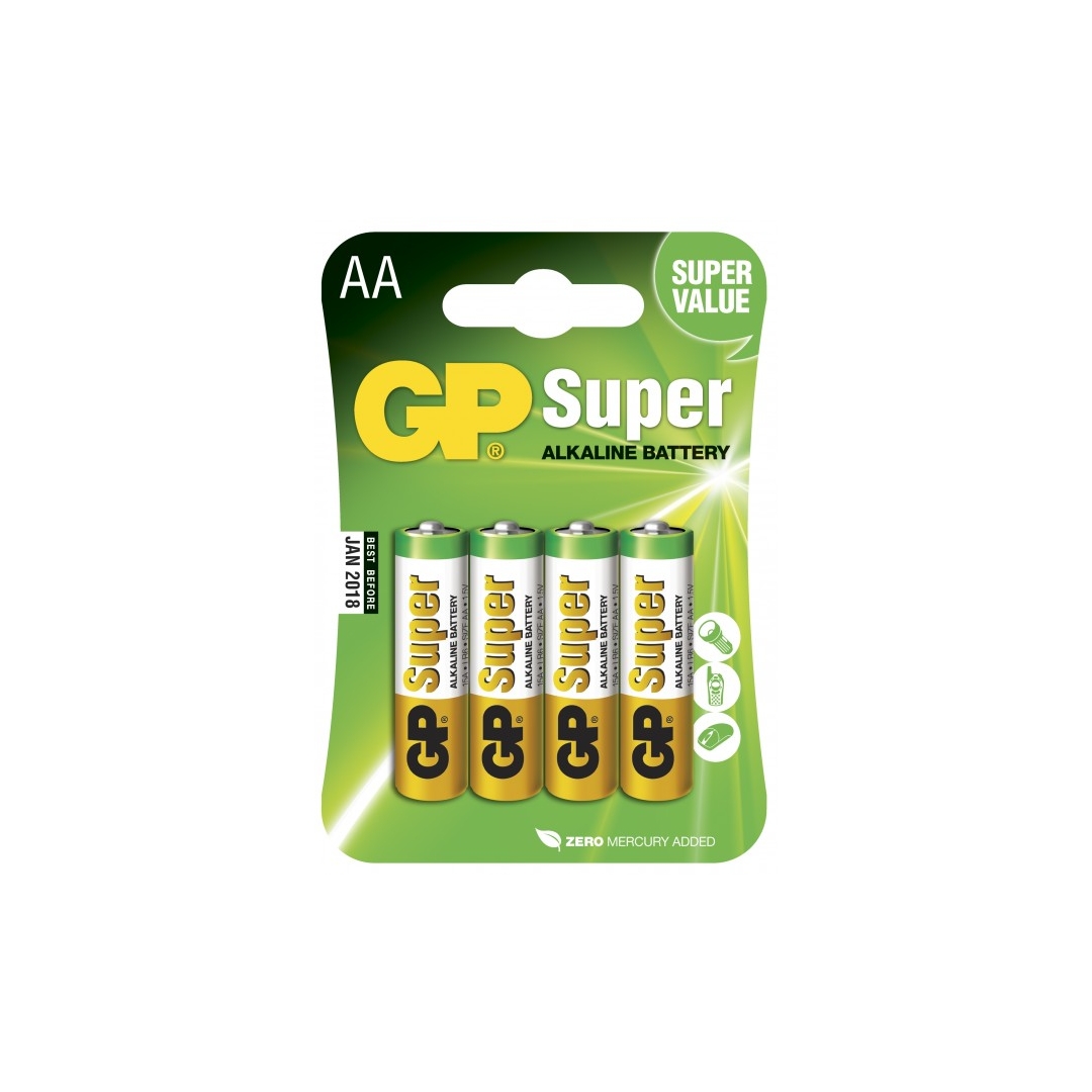 Blister de 4 piles alcaline AA / LR6 SUPER - GP Battery