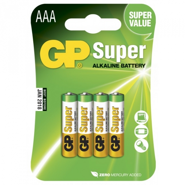 Blister de 4 piles alcaline AAA / LR03 SUPER - GP Battery