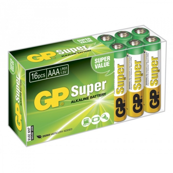 Boîte plexi de 16 piles alcaline AAA / LR03 SUPER - 1,5V - GP Battery