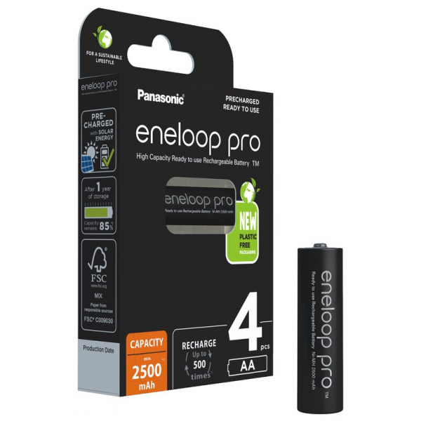 Panasonic Eneloop PRO NEW R6 AA 2500mAh x 4 piles rechargeables (blister)