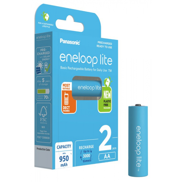 Panasonic Eneloop Lite NOUVEAU R6/AA 950mAh x 2 piles rechargeables  (blister) - PilesMoinsCher