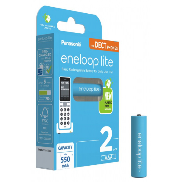 Panasonic Eneloop Lite DECT NEW R03 AAA 550mAh x 2 piles rechargeables (blister)