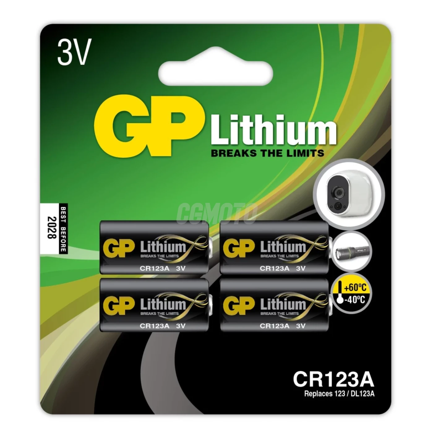 4 piles lithium CR123A 3 V 