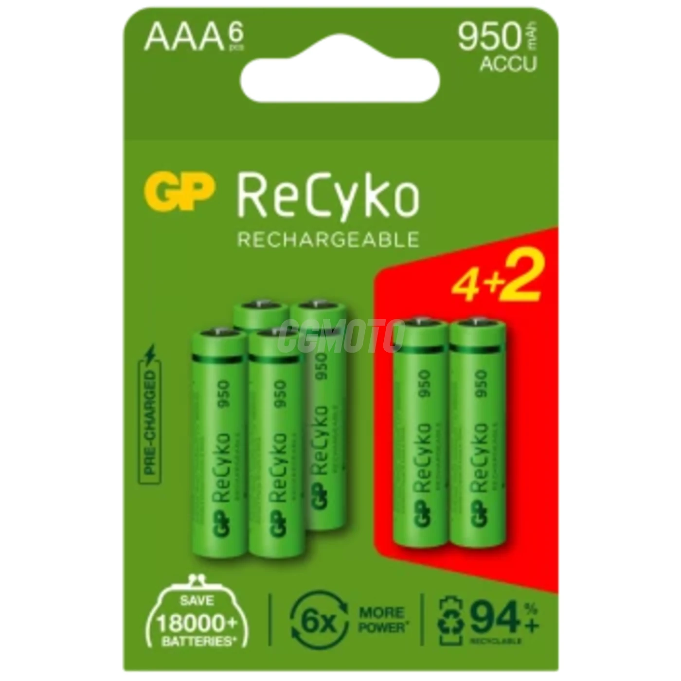 6 piles rechargeables NIMH AAA 1,2 V Recyko 950 mAh